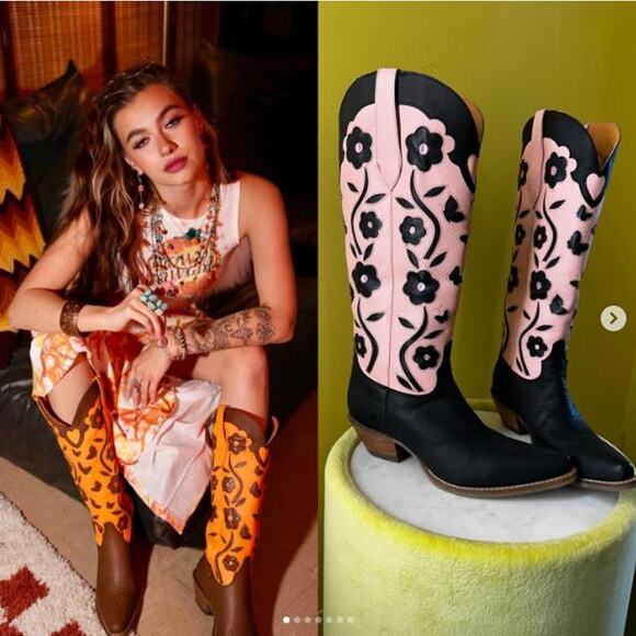 NWT Dingo Goodness Gracious Leather Floral Western Boot Black/Pink Size 7.5 - Picture 9 of 9